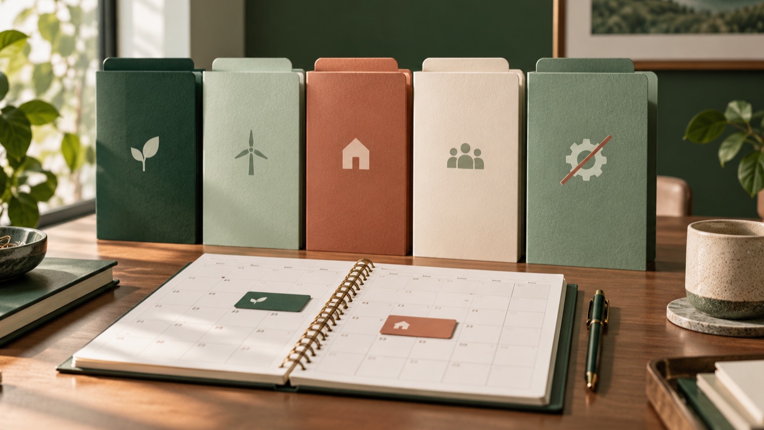Fünf Projektordner und Kalender als Symbol für das BAFA Förderkontingent